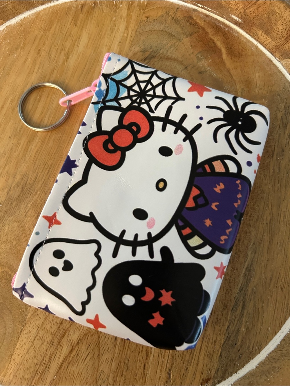 Hello Kitty Halloween coin holder ID keychain pouch NEW ghost spider kawaii